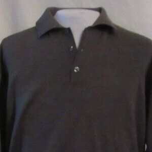 Fiesole Olive Green Long Sleeve Polo Sz Large Made in Italy 100% Merino Wool EUC